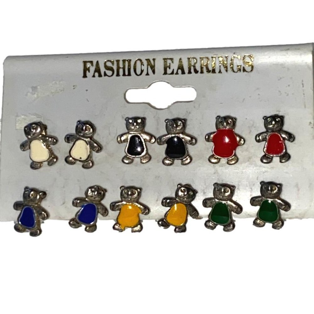 Vintage Teddy Bear Earrings Set of 6 -  NOC